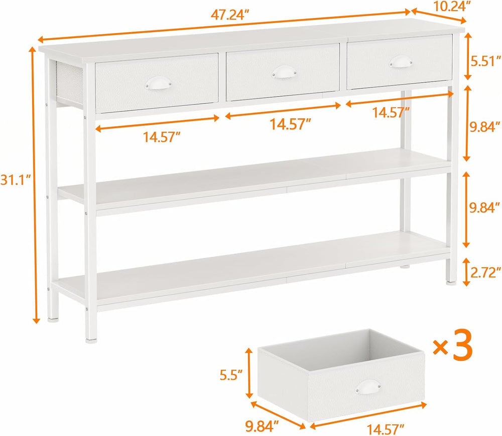 Furologee White Long 47" Console Sofa Table with 3 Drawers, Entryway Tab...