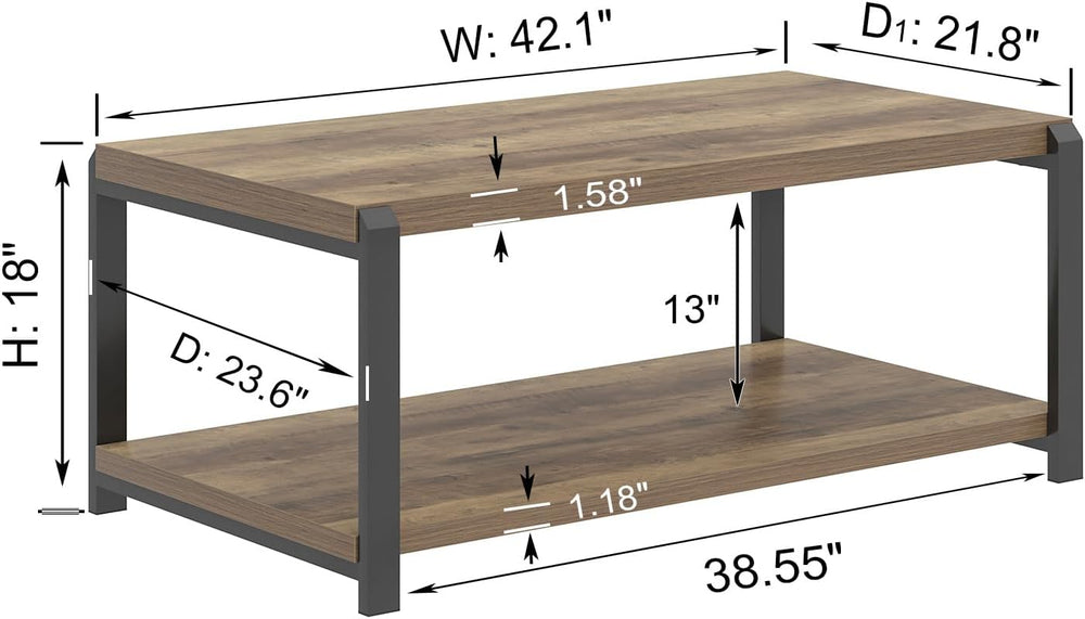 EXCEFUR Modern Coffee Table, Rustic Wood and Metal Center Table for Living Ro...