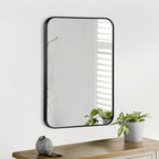 Black Bathroom Mirror, 26x38 Inch Matte Black Mirror, Aluminum Alloy Framed Vanity Mirror, Rounded Rectangle Mirror for Over Sink, Anti-Rust Wall Mirror (Horizontally or Vertically)