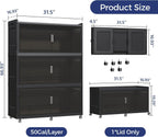 150GAL Extra Large Storage Bins with Lid, 600QT Collapsible Organizer with Wheels, Stackable Closet Cabinet with Doors, Folding Storage Containers for Home, Office, Kitchen, 3Pack Black