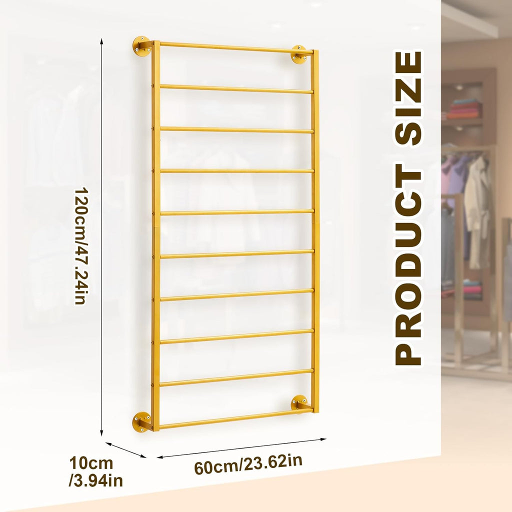 Hijab Organizer, 10 Tier Metal Scarf Holder Organizer, Freestanding Scarf Shawl Display Stand Belt Holder for Boutique, Retail Store, Bedroom, Clothing Store(Gold,47.2" X 23.6" X 4")