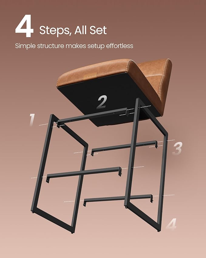 VASAGLE EKHO Collection - Bar Stools Set of 2, Counter Height Stools with Backs, 26.4-Inch Barstools Chairs, Synthetic Leather with Stitching, Mid-Century Modern, Dining Kitchen Island, Caramel Brown