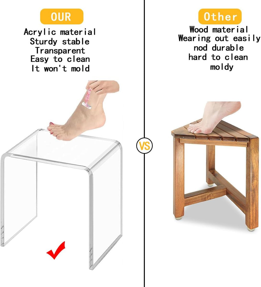 Acrylic 15 Inch Small Stool Set of 2,Multi-Use as Shower/Water-Resistant Stoo...