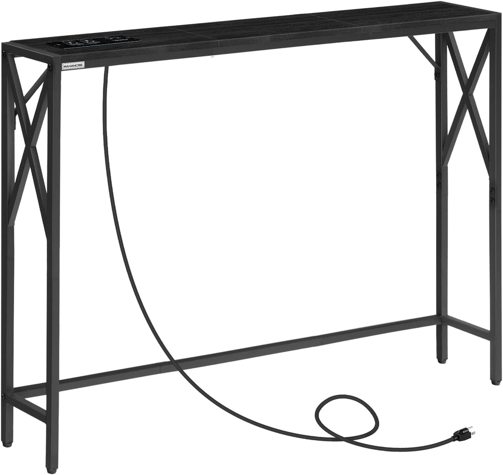 MAHANCRIS 5.9" Narrow Sofa Table with Charging Station, 39.4 Behind Couc...