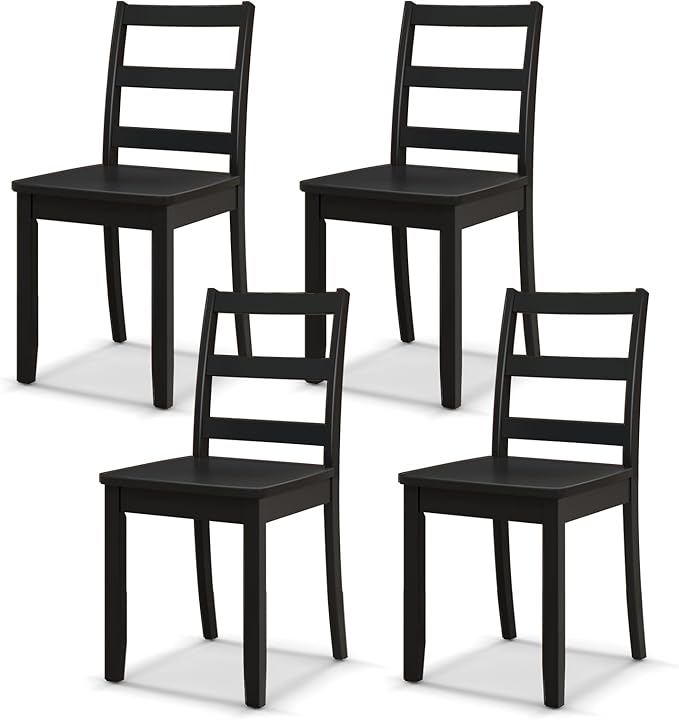 NAFORT Black Dining Chairs Set of 4 Wood, Armless Kitchen Chairs with Solid Rubber Wood Legs, Non-Slip Foot Pads, Max Load 400 Lbs, Farmhouse Seat High Ladder Back Dining Room Chairs
