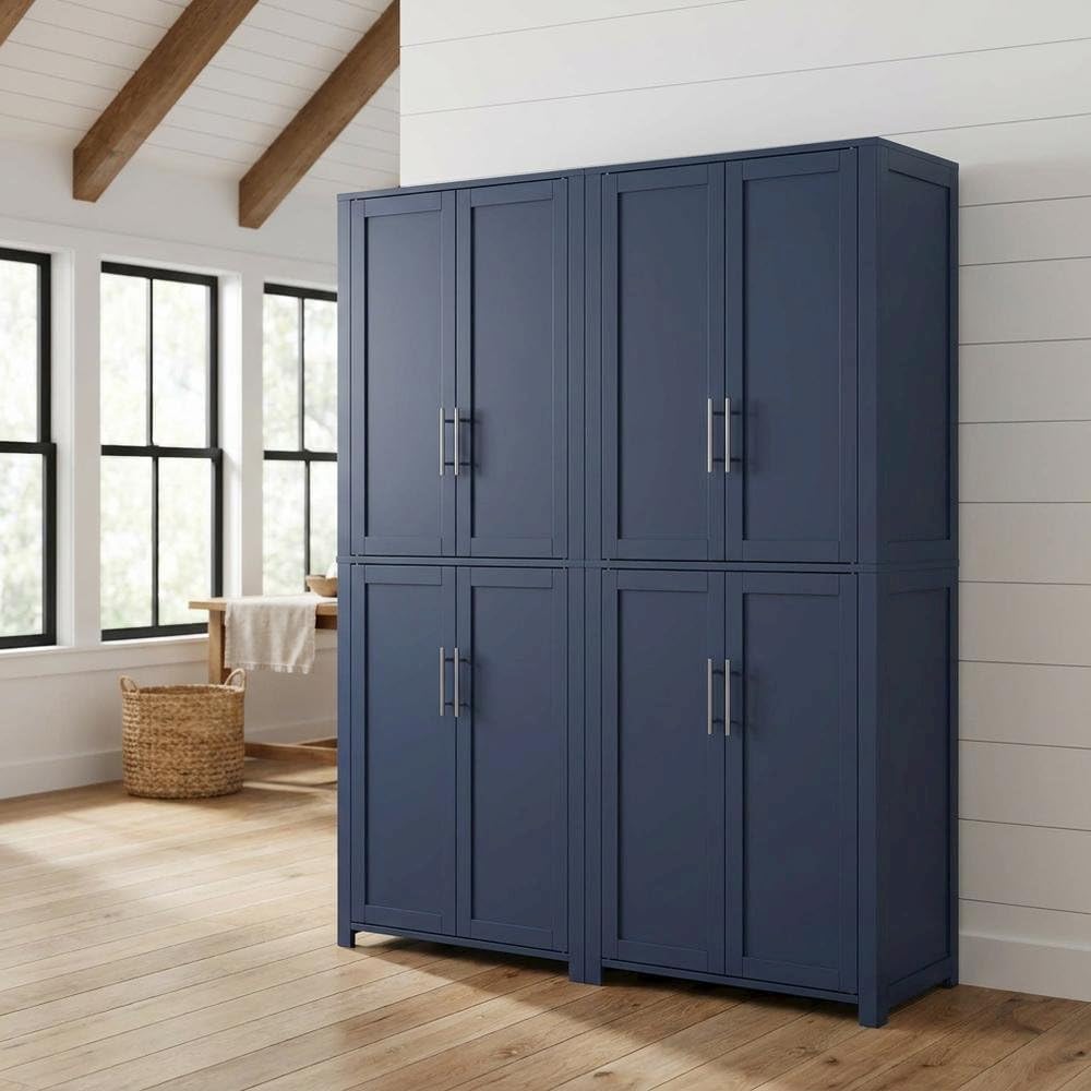 Furnifact Blue Pantry Cabinets Two-Piece Storage Set with Anti-Tip Mechanism ...