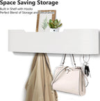 Coat Rack Wall Mount with Hidden Hooks Modern Key Holder Wood Entryway Hook with Shelf for Bedroom Kitchen Hallway Bathroom Designed for Hanging Coats Hats Bags Towels Dog Leashe(White,5 Hooks)