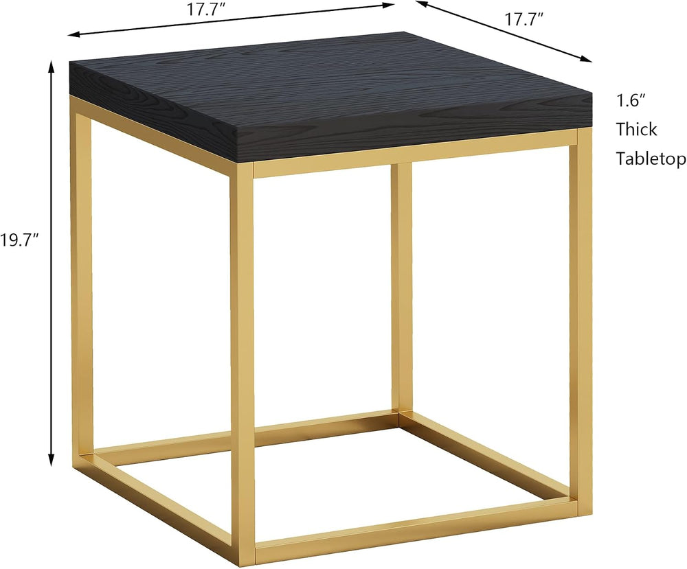 CENSI Modern Square End Table/Side Table, 18", Gold and Black | Extra Th...