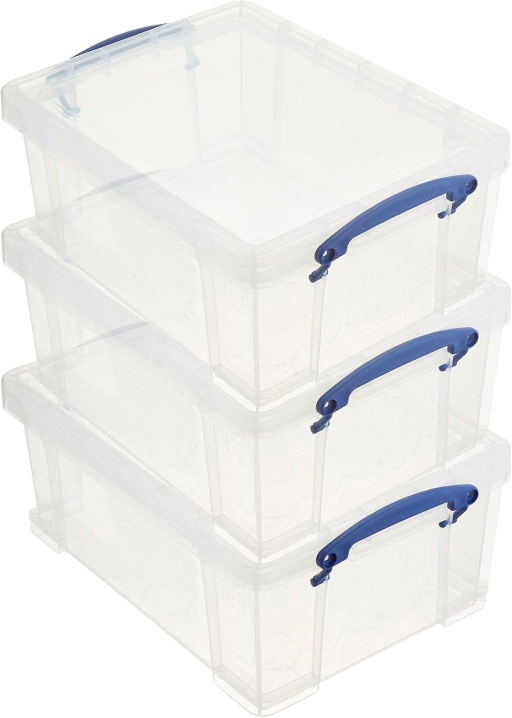 Really Useful Box Stackable 9 Liter Plastic Storage Container Bin with Snap Lid and Built-In Clip Lock Handles for Home & Office Organization (3 Pack)