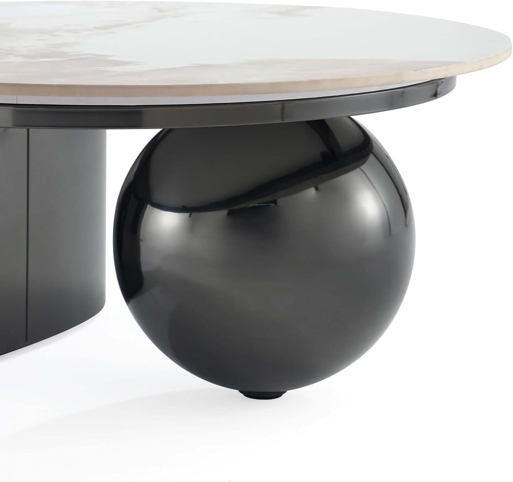 Manhattan Comfort Laurel 2 Piece Set, Round End and Coffee Tables with Sinter...