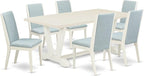East West Furniture V027LA015-7 7 Piece Dining Table Set Consist of a Rectangle Dining Room Table with V-Legs and 6 Baby Blue Linen Fabric Parsons Chairs, 40x72 Inch, Multi-Color