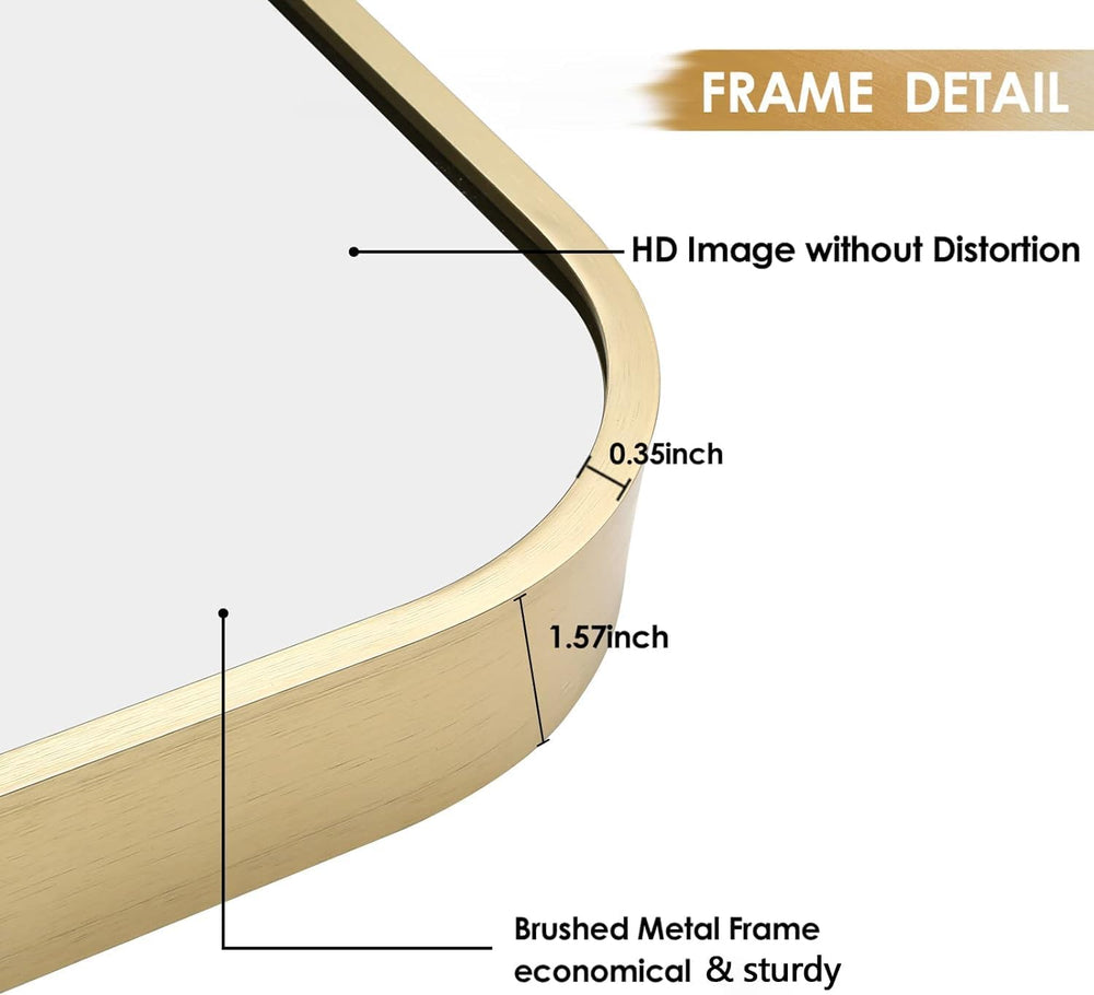 22x30 Inch Gold Bathroom Mirror, Brushed Brass Gold Metal Framed Rectangular ...