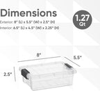 Superio Clear Storage Boxes with Lids, 1.27 Quart Plastic Container Bins for Organizing, Stackable Crates, BPA Free, Non Toxic, Odor Free, Organizers for Home, Office and Dorm, 8 Pack