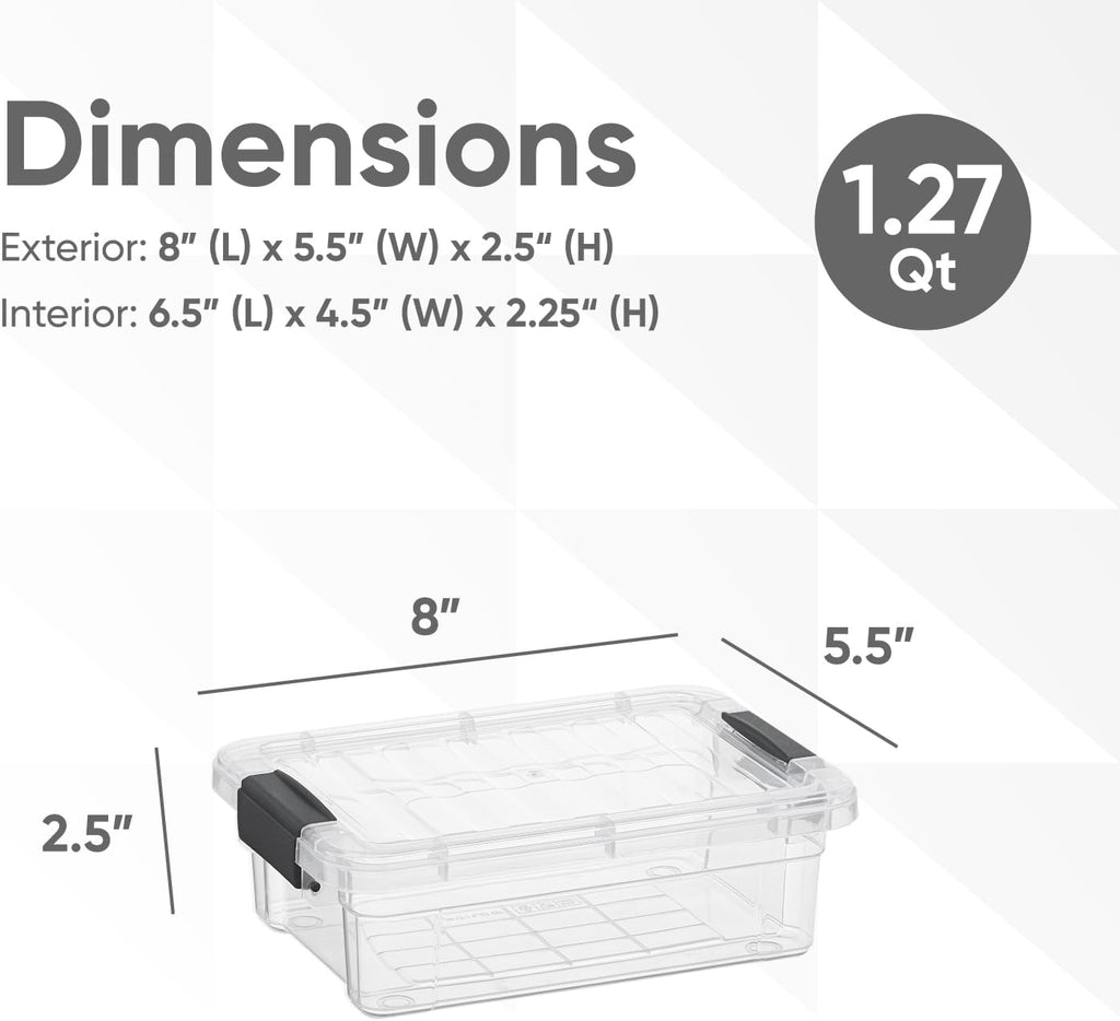 Superio Clear Storage Boxes with Lids, 1.27 Quart Plastic Container Bins for Organizing, Stackable Crates, BPA Free, Non Toxic, Odor Free, Organizers for Home, Office and Dorm, 6 Pack