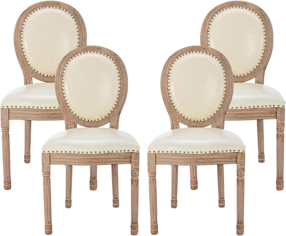Nrizc French Country Dining Chairs Set of 4, Leather Farmhouse Dining Room Ch...