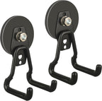 ULIBERMAGNET New Upgraded Large Magnetic Hooks,Strong Heavy Duty Magnet Hooks for Power Drill,Broom,Garden Tools, Pegboard, Garage, Workshop,Hardware, 2 Pack Magnet Storage Holder for Hanging(Black)