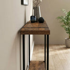 Solid Wood Console Table with 2-Tier Shelf, Narrow Sofa Table Behind Couch, Heavy Duty Entryway Table for Small Spaces, Industrial Farmhouse Hallway Table, W Walnut Color 31.5"L×7.9"W×39.4"H