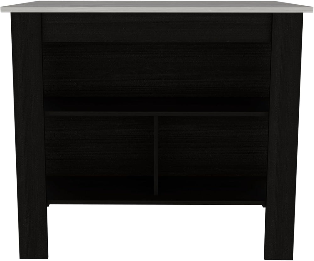 Kitchen Island with Four Legs and Three Shelves - Black/Ibiza Marble | Three ...