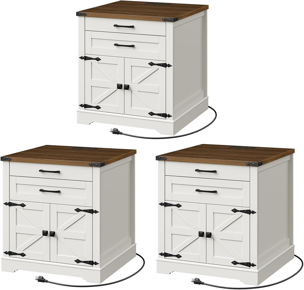 RALGEND Farmhouse End Table Set of 3, with Charging Station, 24'' Sof...