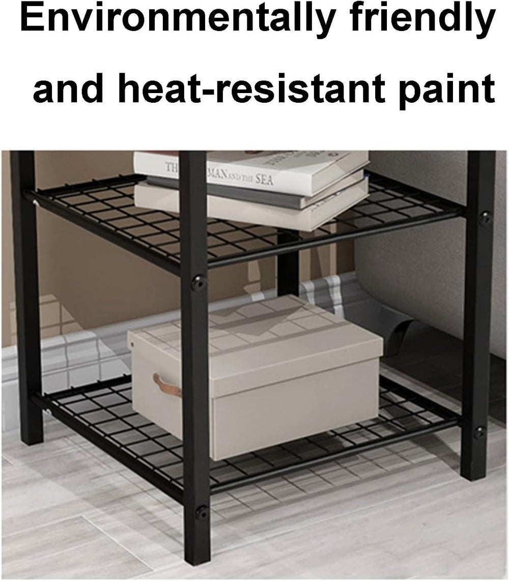 Wrought Iron Bedside Table with 3 Tier Open Storage Shelf Sofa Side Table, Po...