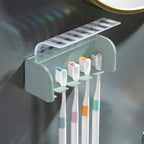 5 Slots Toothbrush Holder Wall Mount with Cover, Self Adhesive Toothbrushes Storage Organizer Perfect for Dorm Bathrooms and Shower, Holds 5 Toothbrushes. (Blue)
