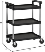 Black Utility/Bussing Cart with Three Shelves - 32" x 16"