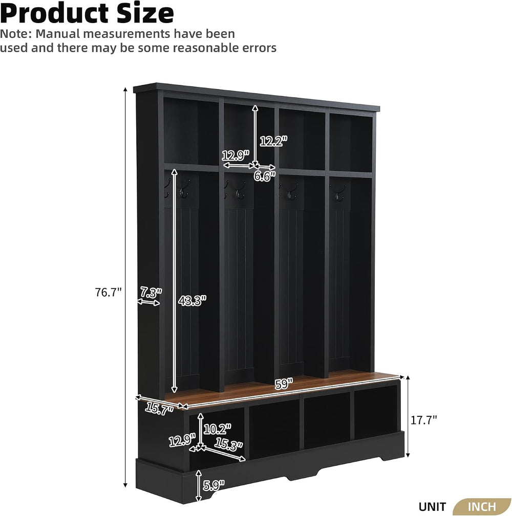 Merax Farmhouse Hall Tree with Bench and Shoe Storage, 59" Entryway Benc...