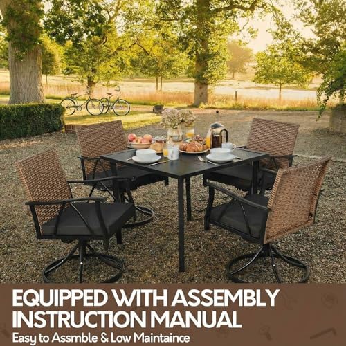5-Piece Patio Dining Set for 4，Outdoor Dining Set with Wicker Swivel Patio Di...