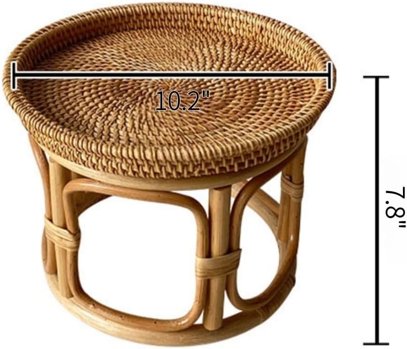 Bohemian Rattan Side Table, Round Wicker Accent Table, Small Bamboo End Table...