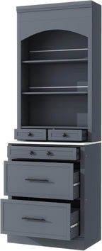 83" Tall Kitchen Pantry Storage Cabinet with Faux Marble Top, Modern Credenza Organizer Utility Cupboard with Drawers & Adjustable Shelves for Dining Room,Kitchen,Grey