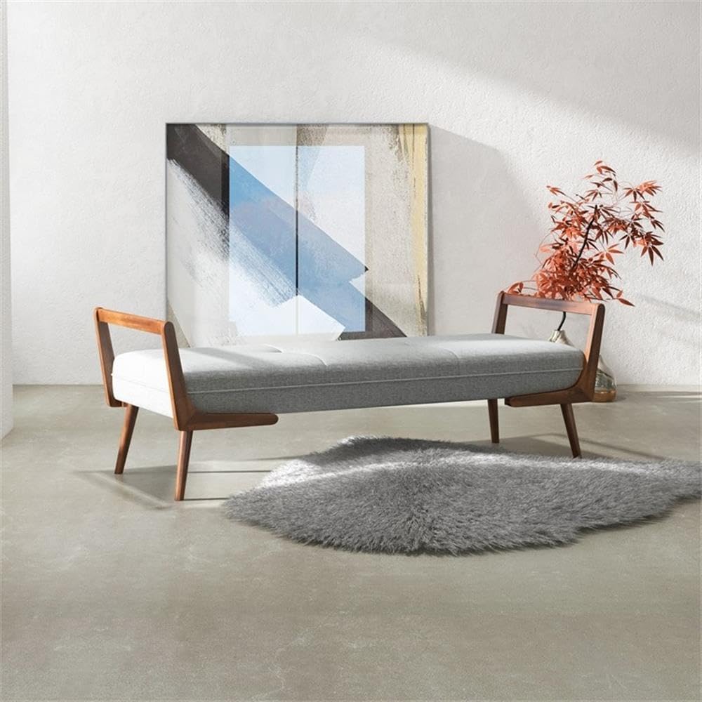 Pemberly Row Mid Century Modern Rectangular Upholstered Bench, Gray Fabric Se...