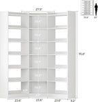 IRONCK Corner Bookshelf, 7-Tier Bookshelf with Storage, Corner Bookcases with Baffles Etagere Shelf for Living Room Home Office Bedroom, White