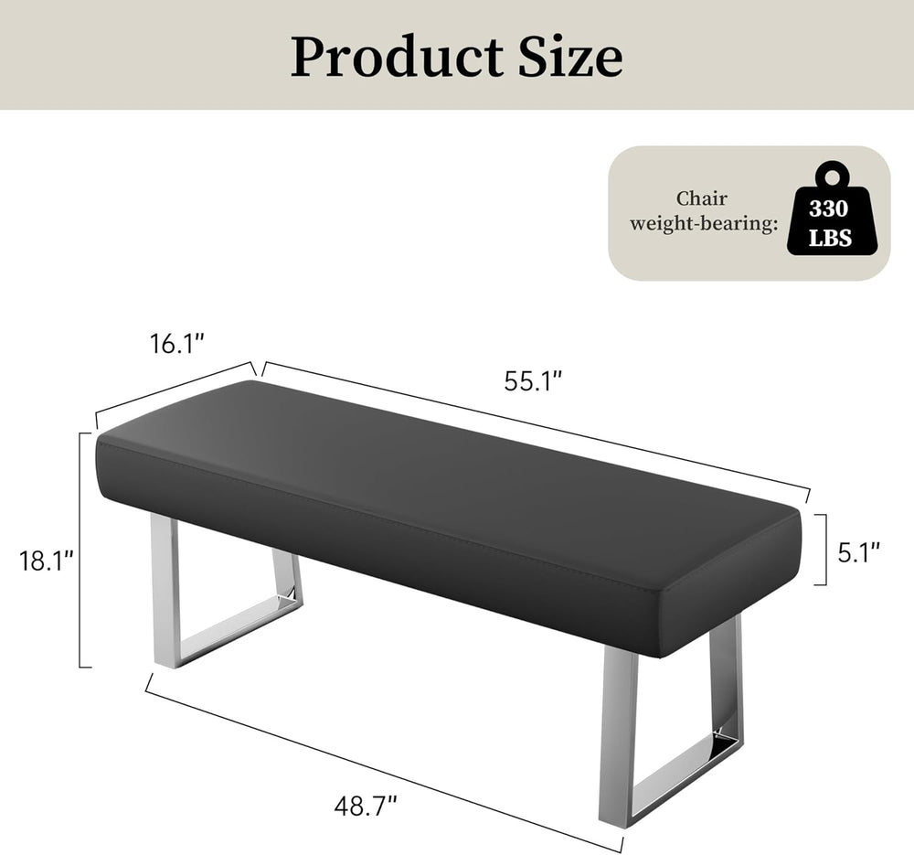 JIEXI 45.3" Indoor PU Leather Upholstered Footstool Bench with Metal Leg...