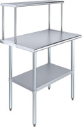 Stainless Steel Work Table with Wide Single Tier Overshelf | Metal Kitchen Prep Table & Shelving Combo (24" x 36" Work Table + 12" Overshelf)