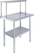 Stainless Steel Work Table with Wide Single Tier Overshelf | Metal Kitchen Prep Table & Shelving Combo (24" x 36" Work Table + 12" Overshelf)