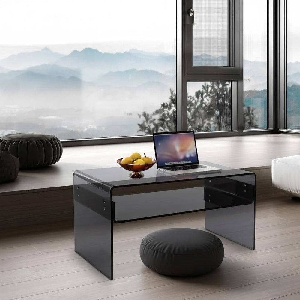 Acrylic Side Table 2-Tier - Modern Rectangular Open Storage Coffee Table, Cle...