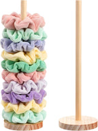 2 Pcs Scrunchie Holder Stand Hair Tie Organizer Vertical 15-20 Scrunchies Hairs Accessories Organizer Display Scrunchy Wood Hair Tie Holder Storage for Women Bathroom Bedroom Decor