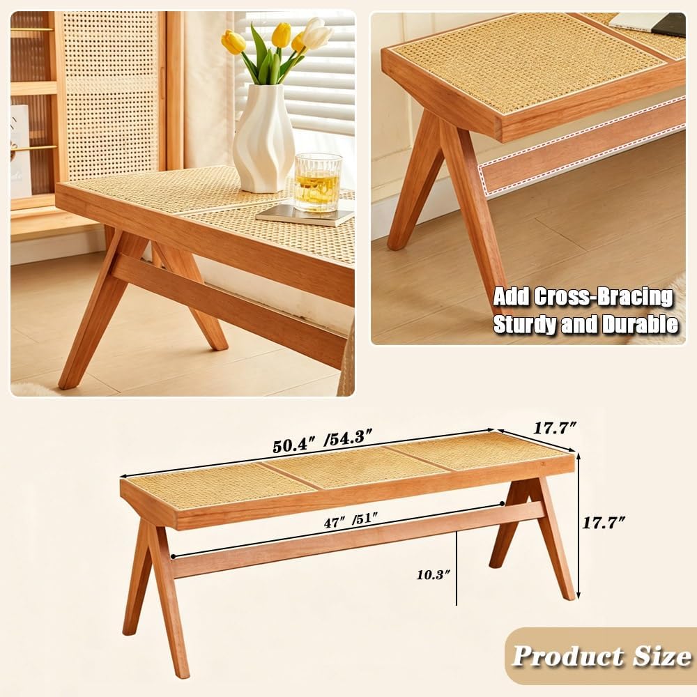 Farmhouse Rustic Solid Wood Bench 50.4"/54.3" L Entryway Bench Brea...