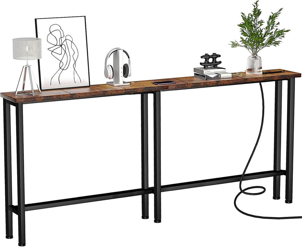 Keelian 70" Narrow Console Sofa Table with Power Outlets & 2 USB Por...