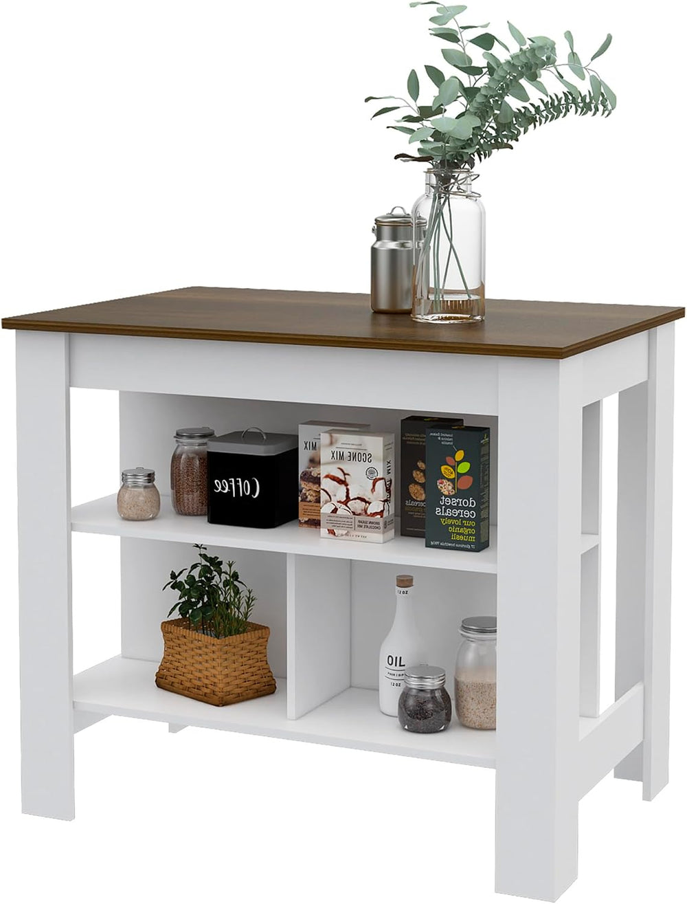 Kitchen Island with Three Concealed Shelves, Multicolor | Modern kitchen isla...