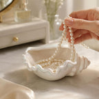 Ocean-Themed Cermaic Jewelry Tray,Ceramic Home Decor Jewelry Storage Plate for Jewelry,keys,watches and Accessories,Exquisite creative decorative Home Decor (Pearl-colored conch shell)