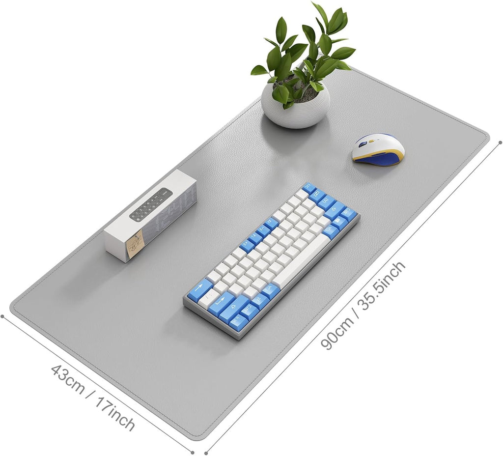 DAWNTREES Desk Mat Protector,PU Leather Desk Pad,Non Slip, Large Mouse Pad and Keyboard Mat, Waterproof Writing Pad for Office and Home (Light Gray,35.5''x16.9'')