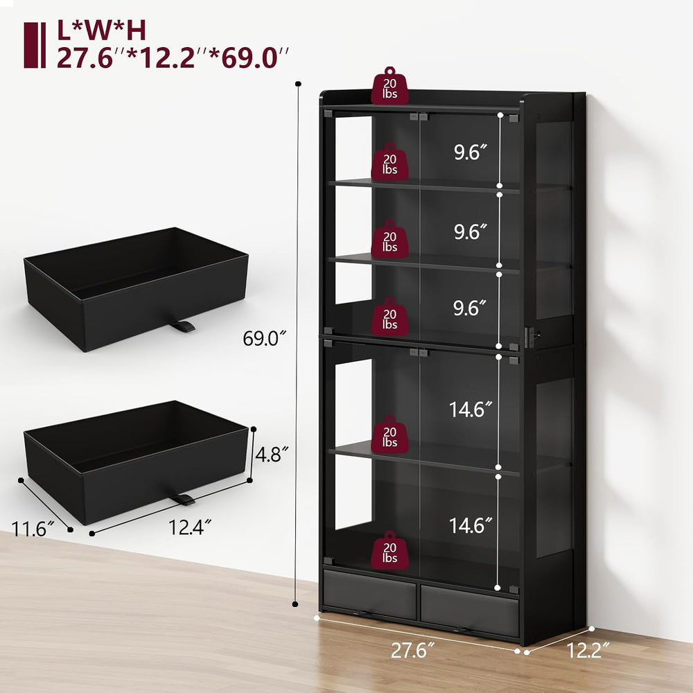ROCHECASA Glass Display Cabinet 69''H with LED Lights, 5-Tier Showcas...