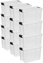 Sterilite 12-Pack Ultra Latching Box, Storage Bins with Lids, Clear Plastic, 30 Quart - Heavy-Duty Organizing Containers for Closet, Bathroom, and Office