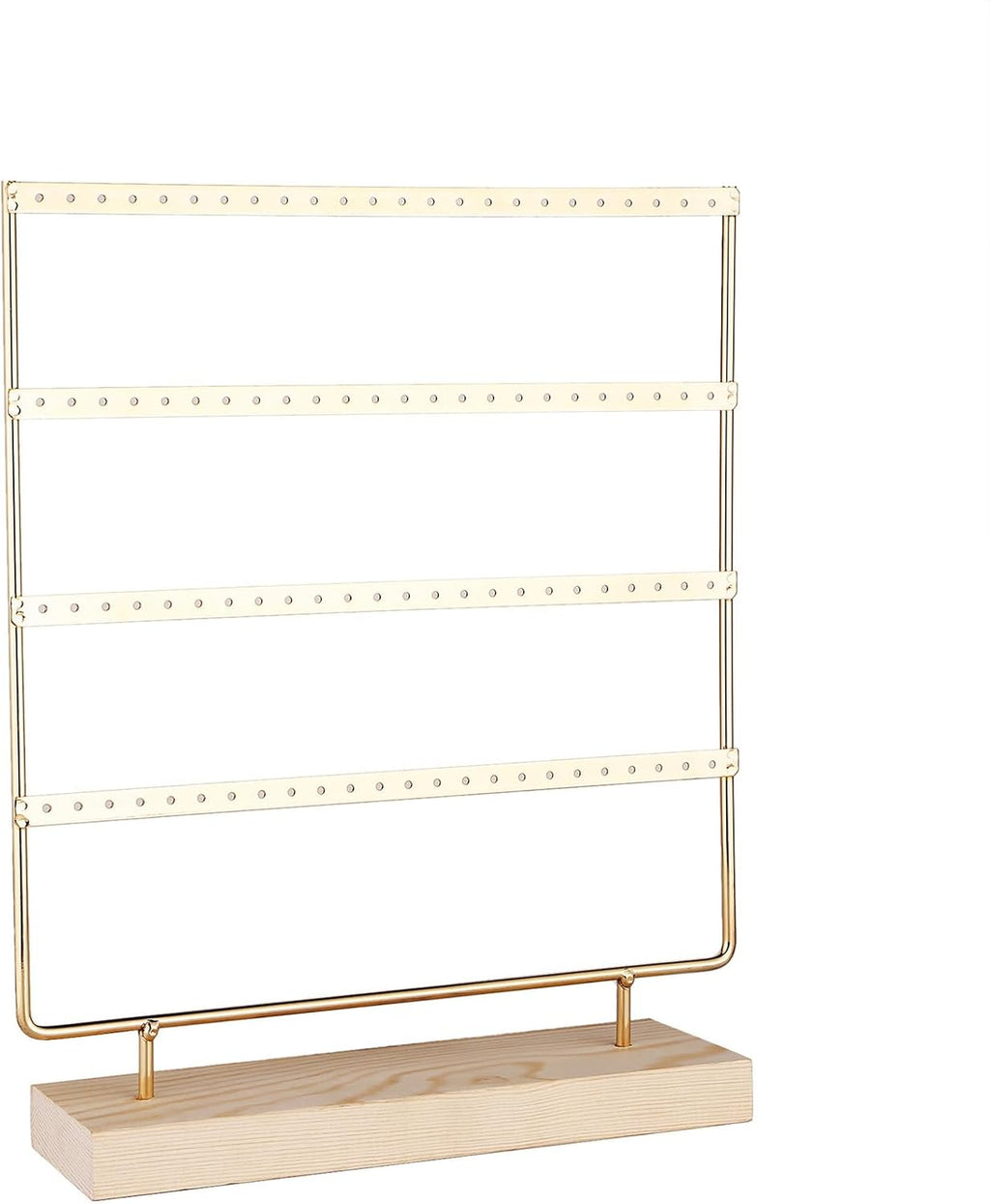 Earring Organizer Stand for Women, 4 Tier Tall Jewelry Holder Organizer Rack, Tabletop Display Rack Multiple Pierced Earrings, Wood and Iron Hanging Jewelry Organizer, Gold Jewelry Storage