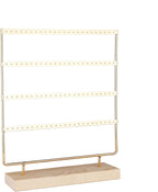 Earring Organizer Stand for Women, 4 Tier Tall Jewelry Holder Organizer Rack, Tabletop Display Rack Multiple Pierced Earrings, Wood and Iron Hanging Jewelry Organizer, Gold Jewelry Storage