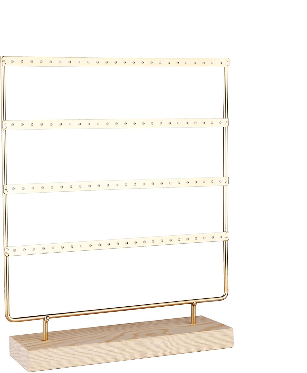 Earring Organizer Stand for Women, 4 Tier Tall Jewelry Holder Organizer Rack, Tabletop Display Rack Multiple Pierced Earrings, Wood and Iron Hanging Jewelry Organizer, Gold Jewelry Storage