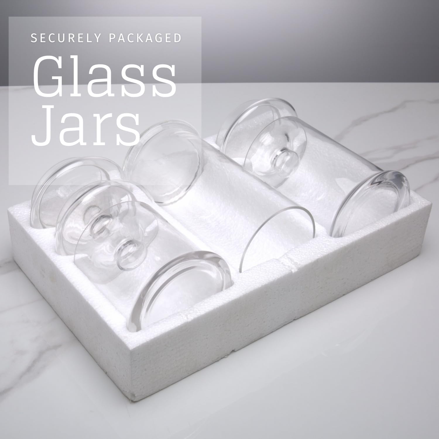 Set of 3 Glass Apothecary Jars with Lids, Clear Bathroom Storage Organizer Canister Set for Qtips, Cotton Swabs, Cotton Balls, Bath Salts (H: 11", 8.5", 7.5", D: 5"; 23 FL.OZ, 34 FL.OZ and 45 FL.OZ)