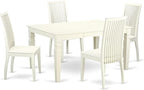 East West Furniture WEIP5-LWH-W 5 Piece Dining Set Includes a Rectangle Dining Table with Butterfly Leaf and 4 Kitchen Chairs, 42x60 Inch, Linen White