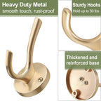 Gold Coat Hooks for Wall, 3 Pack Towel Hook Heavy Duty Metal Double Bath Robe Hook Wall Mount, Hat Hooks for Cubicle Bathroom Kitchen Closet Garage